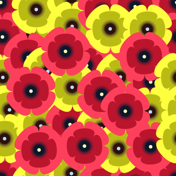 Illustration with red and yellow poppy pattern — Stock Vector