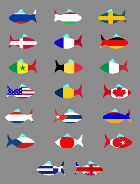 Ilustração com peixes e bandeiras —  Vetores de Stock