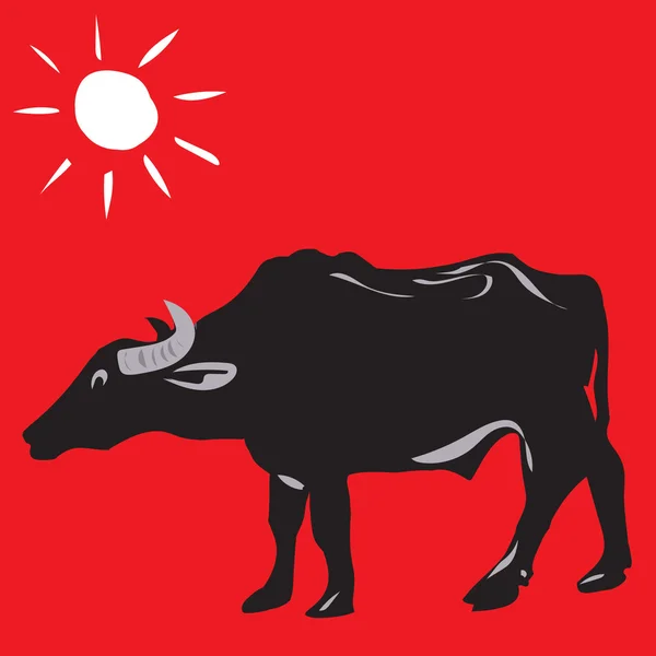 Illustration with hand drawing bull and sun — Stock Vector