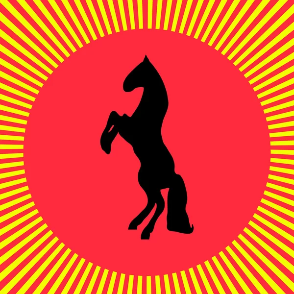 Illustratie met zwarte paard en de rode zon — Stockvector