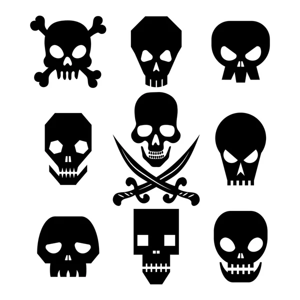 Illustration with hand drawing skulls silhouette set — Stock Vector