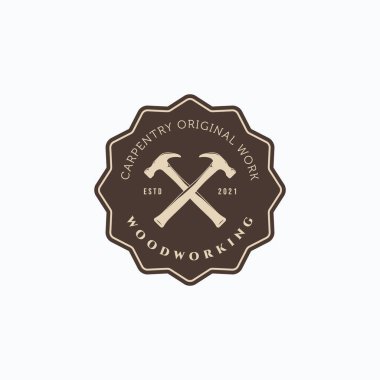 Marangozluk, çekiç rozeti tasarımı. Basit marangozluk amblemi tasarımı.