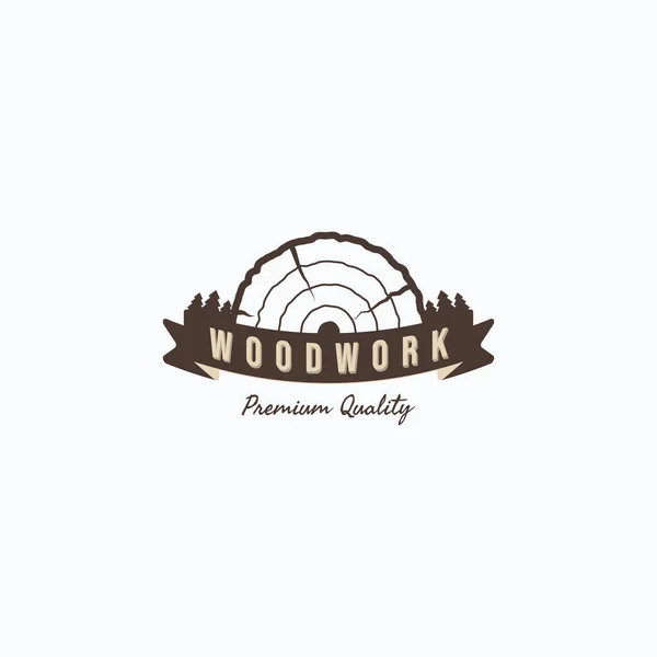 Carpintaria Madeira Vintage Pinho Com Fita Vetor Ilustração Logotipo Design — Vetor de Stock