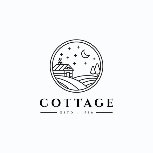 Linea Vacanze Minimalista Arte Cabina Legno Vettore Illustrazione Logo Design — Vettoriale Stock