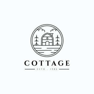 Açık hava minimalist çizgisi sanat kabini vektör çizimi tasarımı. Basit modern tatil evi logosu kavramı.