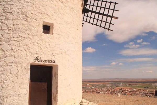 Moinhos Vento Tradicionais Quixote Castela Espanha — Fotografia de Stock