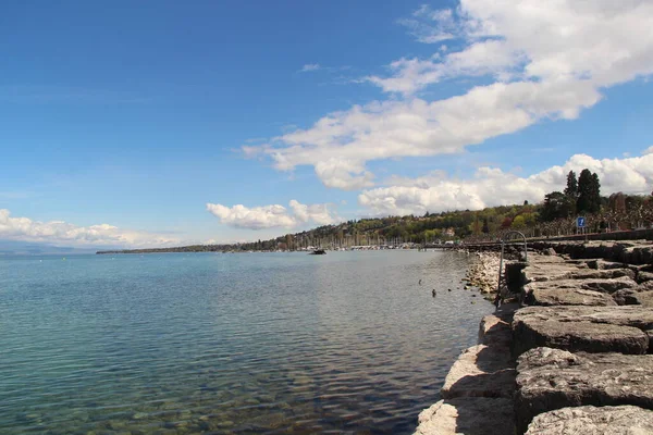 Belas Vistas Primavera Lago Leman Suíça — Fotografia de Stock