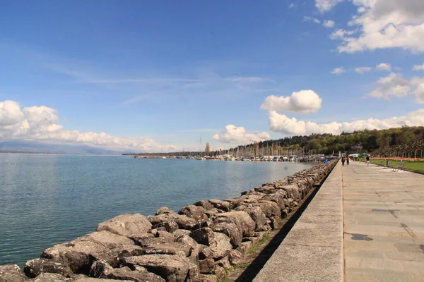 Bella Vista Primaverile Sul Lago Leman Svizzera — Foto Stock