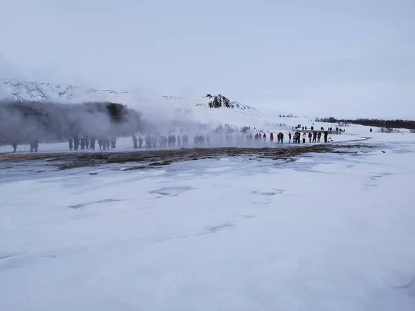 Islandská Studená Krajina Gejzírem — Stock fotografie