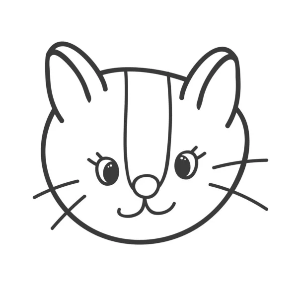 楽しさとかわいいふわふわの猫の顔が幸せな感情でクローズアップされます 手描きベクトルアウトラインとトレンディなスタイルのクリップ ステッカー スクラップ要素 ソーシャルメディアに適しています イラスト分離 — ストックベクタ