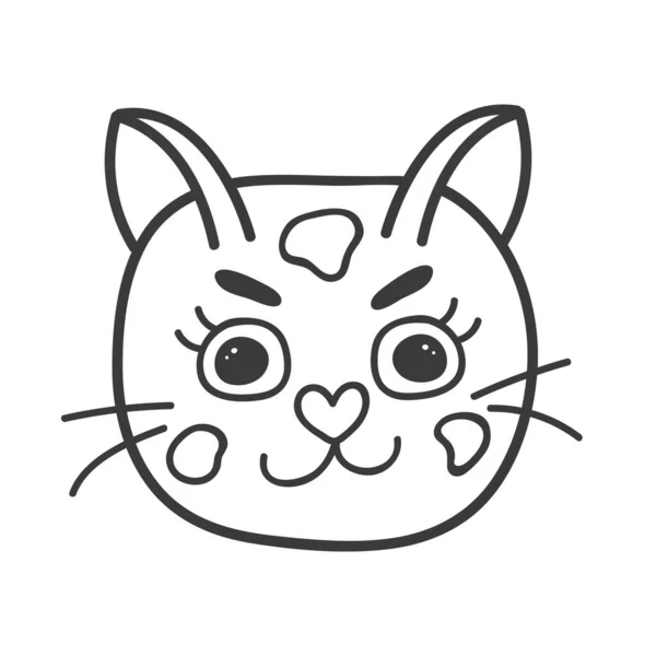 狡猾な感情を閉じ面白いとかわいいふわふわ猫の顔 手描きベクトルアウトラインとトレンディなスタイルのクリップ ステッカー スクラップ要素 ソーシャルメディアに適しています イラスト分離 — ストックベクタ