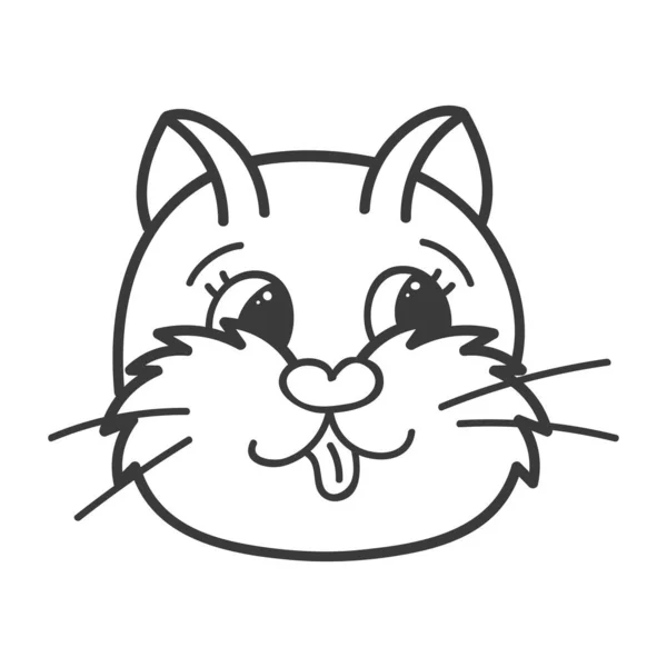 滑稽而可爱的毛绒绒猫的脸与嬉闹的情绪紧密相联 具有手绘矢量轮廓的时髦风格的悬崖峭壁 适用于贴纸 社交媒体 说明孤立 — 图库矢量图片