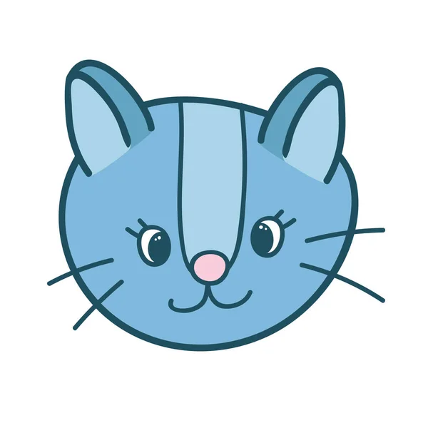 滑稽而可爱的毛绒绒猫的脸与蓝色的顽皮的感情紧密相连 具有手绘矢量轮廓的时髦风格的悬崖峭壁 适用于贴纸 社交媒体 被隔离了 — 图库矢量图片