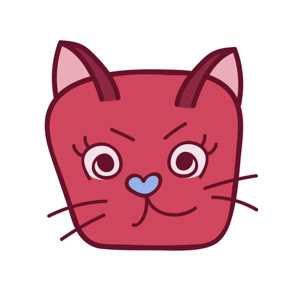 Смешной Милый Пушистый Кошачье Лицо Близко Сердитыми Эмоциями Красных Цветах — стоковый вектор