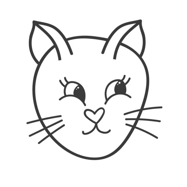 楽しさとかわいいふわふわの猫の顔が幸せな感情でクローズアップされます 手描きベクトルアウトラインとトレンディなスタイルのクリップ ステッカー スクラップ要素 ソーシャルメディアに適しています イラスト分離 — ストックベクタ