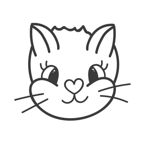 楽しさとかわいいふわふわの猫の顔が幸せな感情でクローズアップされます 手描きベクトルアウトラインとトレンディなスタイルのクリップ ステッカー スクラップ要素 ソーシャルメディアに適しています イラスト分離 — ストックベクタ