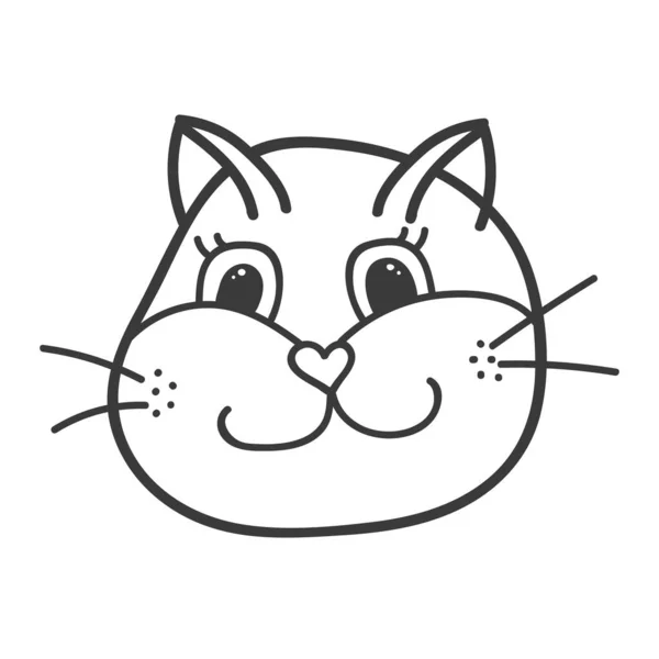 楽しさとかわいいふわふわの猫の顔が幸せな感情でクローズアップされます 手描きベクトルアウトラインとトレンディなスタイルのクリップ ステッカー スクラップ要素 ソーシャルメディアに適しています イラスト分離 — ストックベクタ