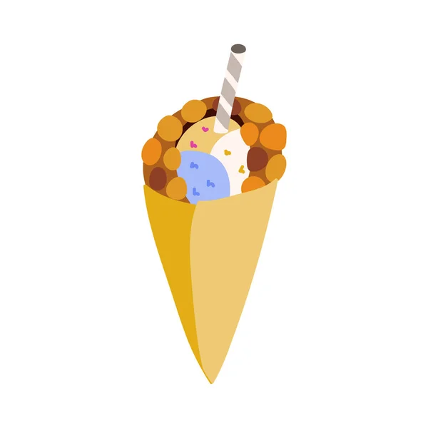 Gaufre Hong Kong Mignon Drôle Avec Crème Glacée Clipart Pour — Image vectorielle