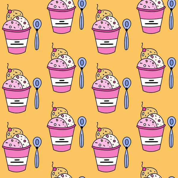 Cute Colorful Vector Seamless Hand Drawn Pattern Ice Cream — Stock Vector