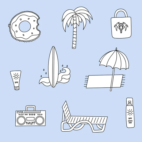 Lindo Colorido Conjunto Iconos Verano Para Fiesta Playa Vacaciones Mar — Vector de stock