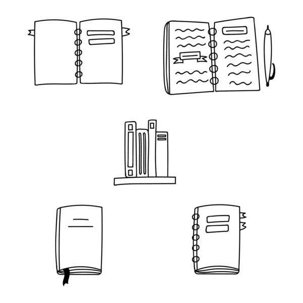 Carino Doodle Set Quaderni Anello Pianificatori Libri Quaderni Studio Apprendimento — Vettoriale Stock