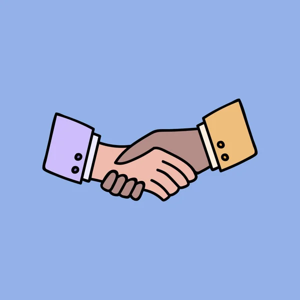 Cute Hand Drawn Icon Handshake Two People Suits Agreement Colleges — Stock Vector