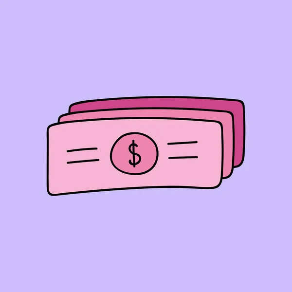 Lindo Dibujado Mano Dibujos Animados Dinero Efectivo Ilustración Vectorial Colorida — Vector de stock