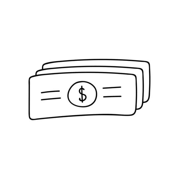 Leuke Hand Getrokken Cash Geld Vector Illustratie Doodle Stijl Geïsoleerd — Stockvector