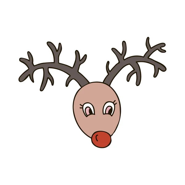 Handgezeichnetes Weihnachtshirsch Kritzelstil Santas Helfer Mit Roter Nase Weihnachtszeichen Vektorillustration — Stockvektor