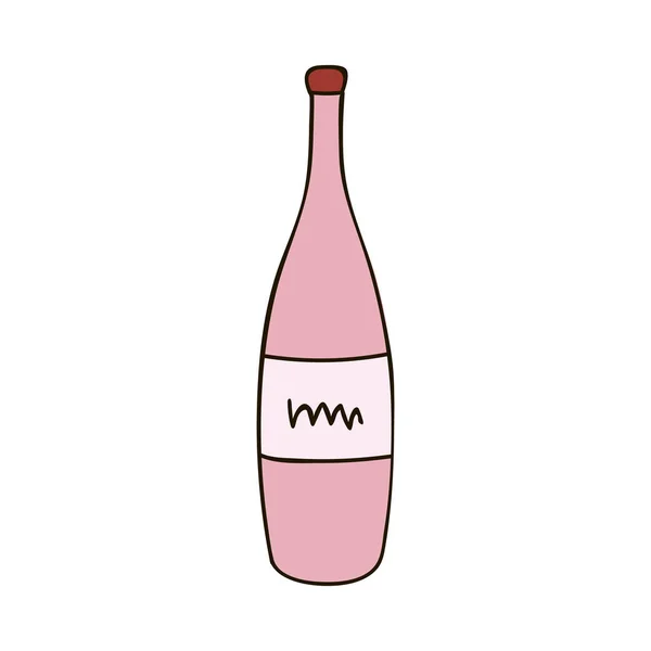 赤のラベルのついたスパークリングワインボトルを手描き ステッカー プランナー スクラップ要素 ソーシャルメディアのための休日のシャンパン 背景に描かれた手描きの輪郭線でベクトルイラスト — ストックベクタ