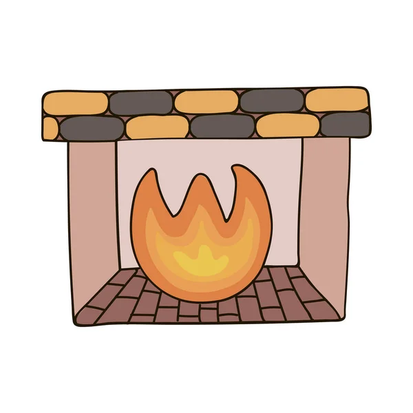 Handgezogener Kamin Mit Feuer Und Ziegeln Für Die Inneneinrichtung Warmen — Stockvektor