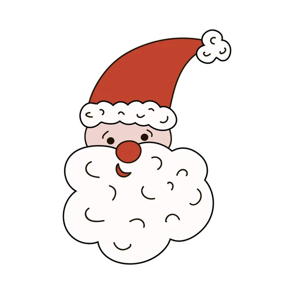 Weihnachts Vektor Lächelnder Weihnachtsmann Mit Hut Und Dickem Lockenbart Gesicht — Stockvektor