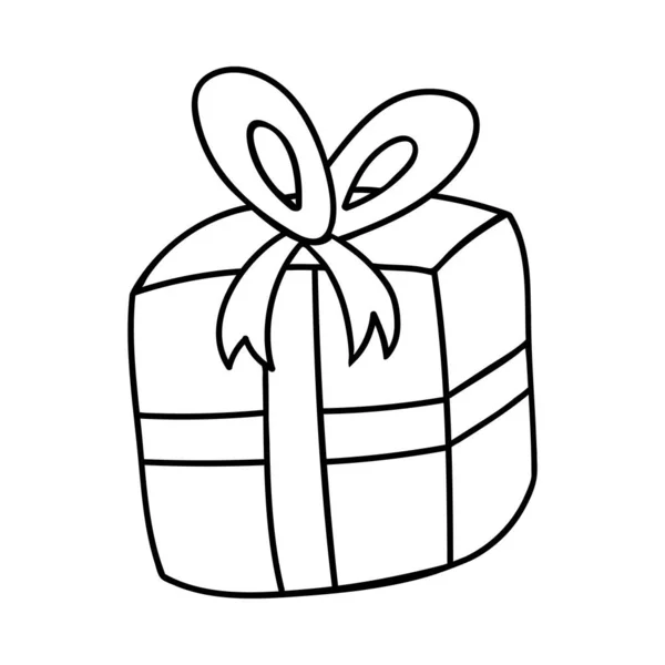 Leuke Doodle Geschenkdoos Met Een Lint Grote Strik Voor Kerst — Stockvector