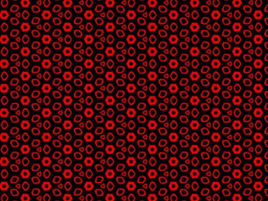 Siyah arka planda kırmızı, küçük, geometrik, pürüzsüz desenler. Basit grafik tasarımı