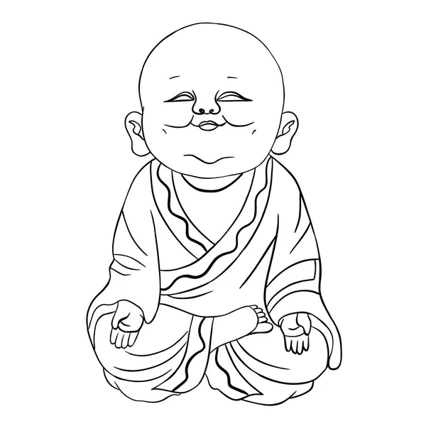 Küçük Buda bayram eder ve meditasyon yapar. Beyaz arkaplanda siyah çizgiler çizer.