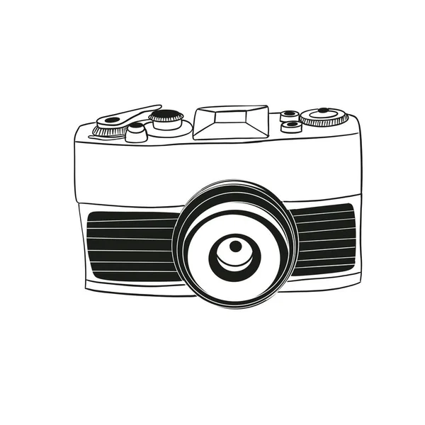 Simple Illustration Sketch Old Camera Black Lines White Background — Stock Photo, Image