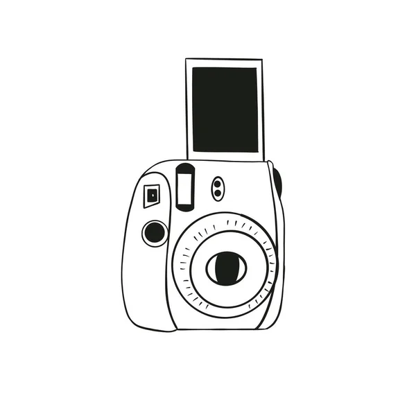 白い背景に写真と黒い線で小さな写真カメラのスケッチのシンプルなイラスト — ストック写真