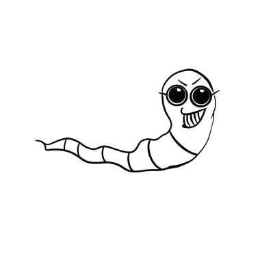 Beyaz arka planda mürekkep içinde havalı bir solucanın basit çizim çizgisi silüeti.