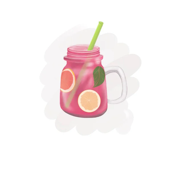 Verano Refrescante Cóctel Tonos Rosa Con Cuñas Limón Una Paja —  Fotos de Stock