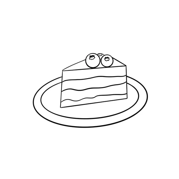 Simple Sketch Piece Cake Black Lines White Background — Stock Photo, Image