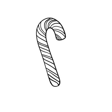 Noel karamel kamışının basit vektör çizimi, beyaz arkaplanda siyah çizgiler.