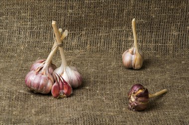 Organik sarımsak ahşap bir masa içinde belgili tanımlık geçmiş