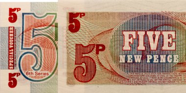  kağıt para İngiliz silahlı kuvvetleri 5 Pence.view .colla yukarıda