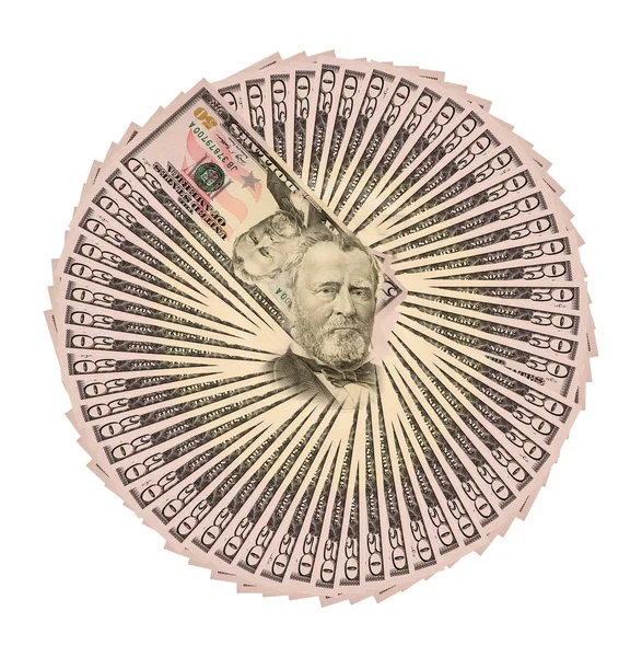 Collage van vijftig dollar bills close-up voor achtergrond — Stockfoto