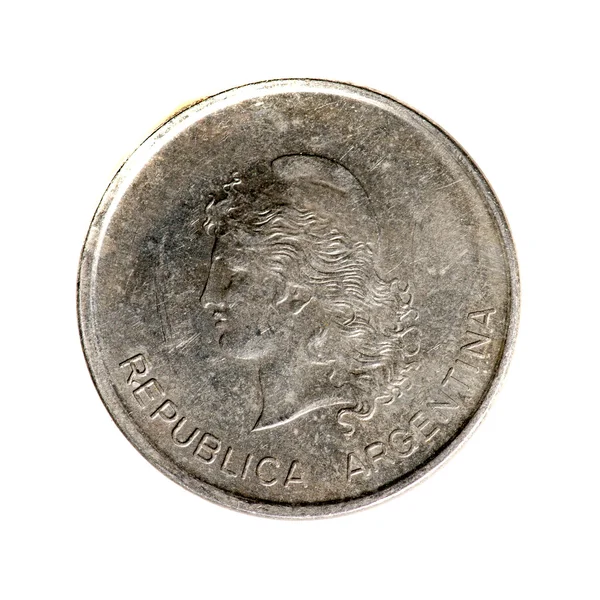 Monedas de metal cincuenta centavos Argentina aislado sobre fondo blanco — Foto de Stock