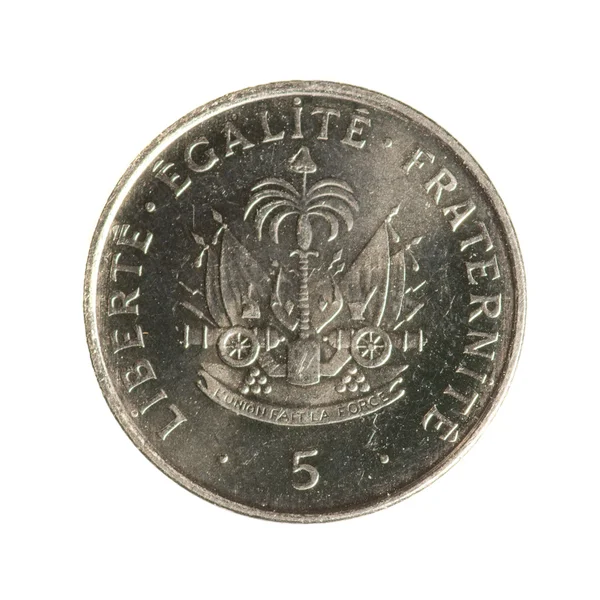 Moedas de metal cinco centavos Haiti isolado em fundo branco — Fotografia de Stock