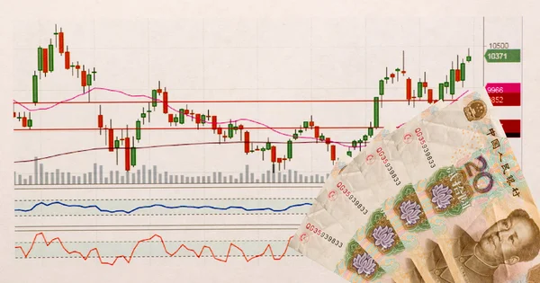 graph and money exchange in China. Trading on the stock exchange