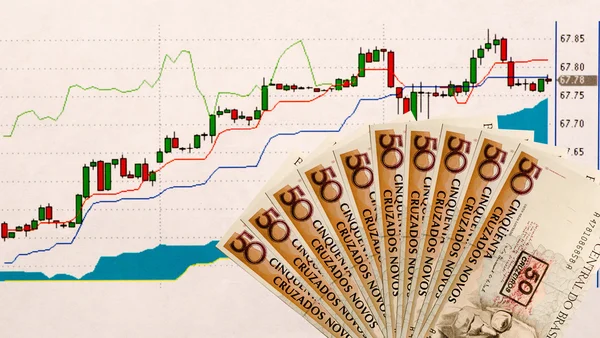 Aktiengrafik und Papiergeld als Hintergrund. — Stockfoto