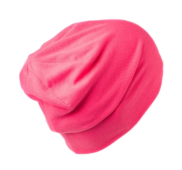 孤立在白色背景上的粉红色针织的帽子 — 图库照片