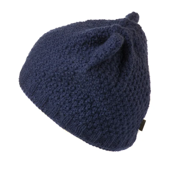 Women's knit cap blue isolated on white background. — Stock Photo, Image